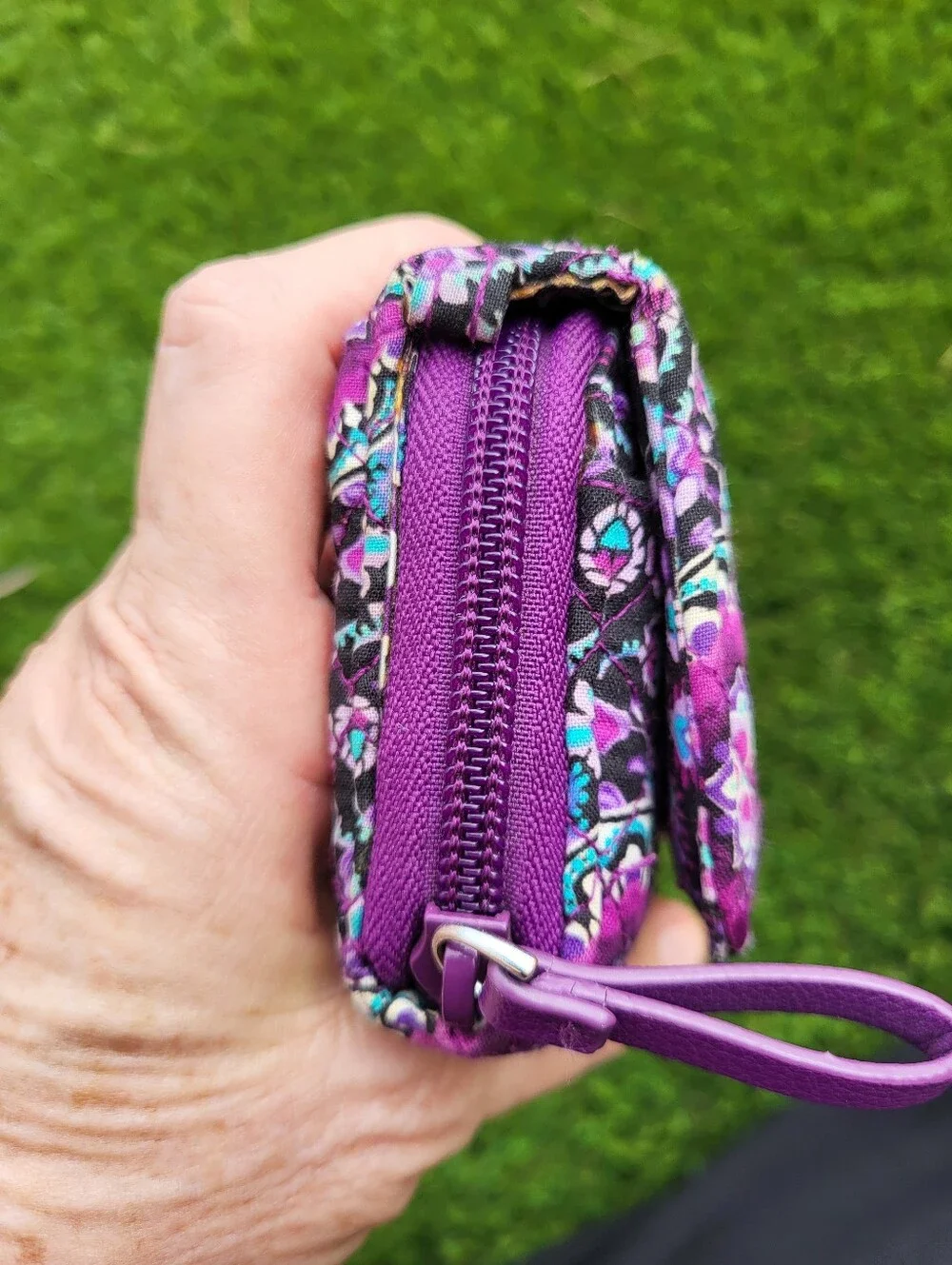 Vera Bradley RFID Retired Lilac Floral Medallion Quilted Wallet.
